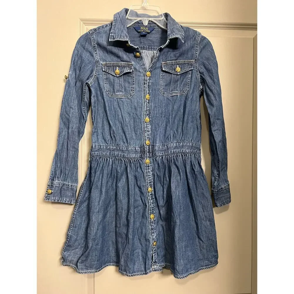 Polo Ralph Lauren Girl’s Denim Longsleeve Dress - Size 12 - Picture 1 of 9